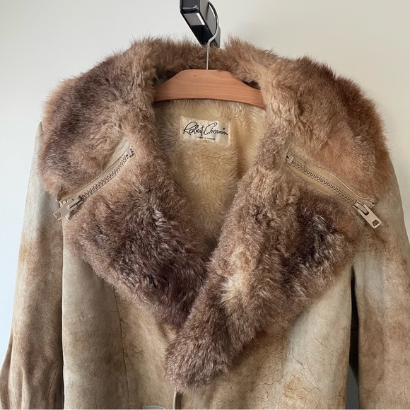 70s Vintage Robert Chernin Shearling Sheepskin Belted Coat Mens Size 42 - Picture 5 of 16